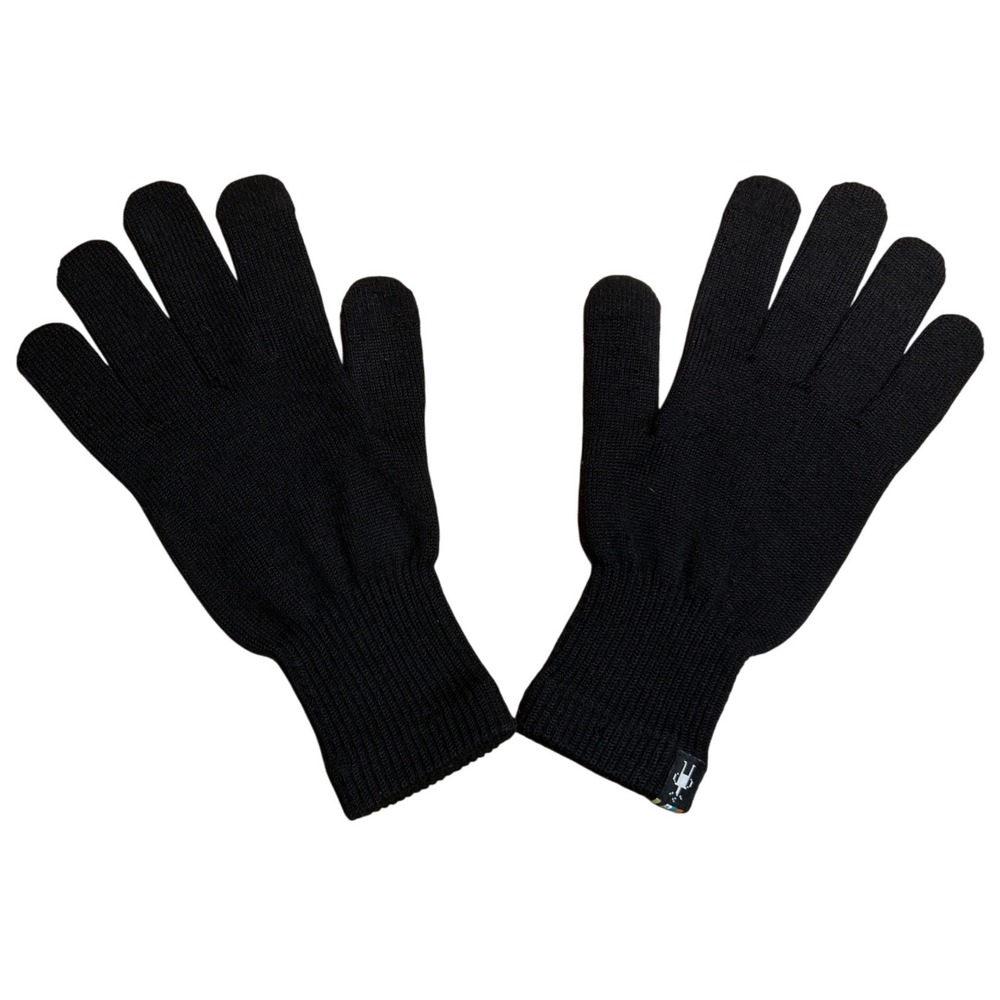 Smartwool Knit Touchscreen Gloves Black Wool Blend Ribbed Cuff Logo Tag